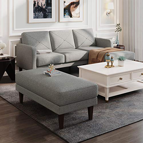 Belffin Convertible Sectional Sofa Couch with Ottoman Reversible L Shaped Sofa Couch Set in Fabric Grey