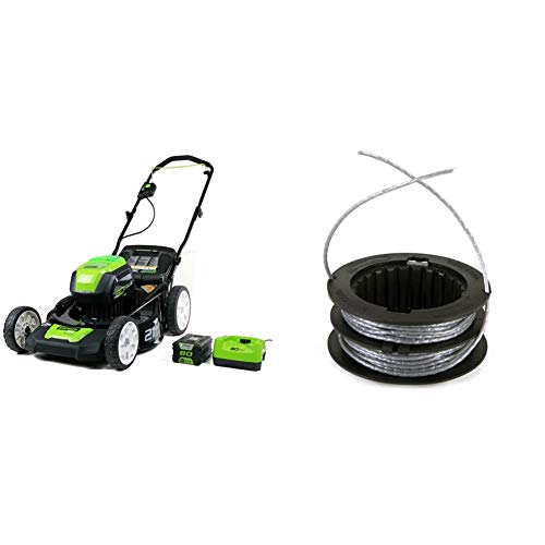 Greenworks Pro 80V 21 inch Cordless Push Lawn Mower, Includes 4Ah Battery and Charger, 2501202 & .080-Inch 80V Front Mount String Trimmer Replacement Spool SB00L00