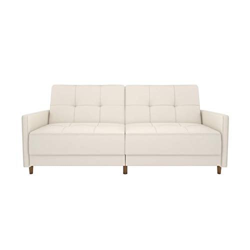 Atlin Designs Mid Century Tufted Faux Leather Multi-Functional Convertible Sleeper Sofa in White