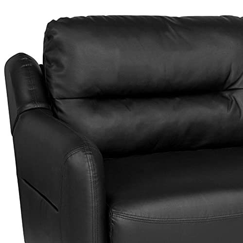 Flash Furniture Newton Hill Upholstered Bustle Back Sofa in Black LeatherSoft