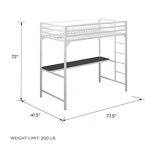 DHP Miles Metal Twin Loft Bed with Desk, White
