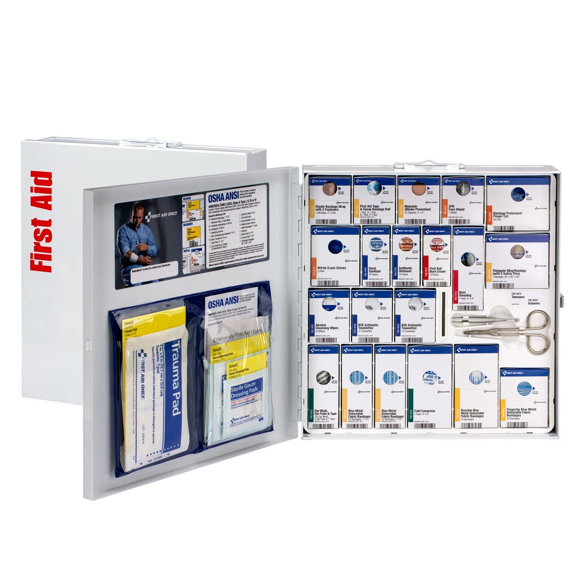 First Aid Only 50 Person Large Metal Smart Compliance Food Service First Aid Cabinet with Medications and Custom Logo (Case of 10)
