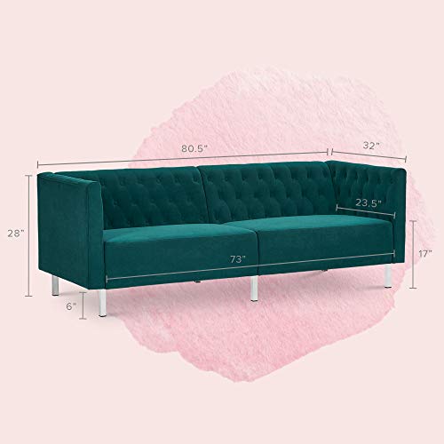 Contemporary Velvet Upholstered Sofa Couch with Stainless Steel Base, Modern Velvet Loveseat Couch for 3 People, 3 Seater Sofa Couch with Metal Legs for Living Room Small Space Apartment Dorm (Green)