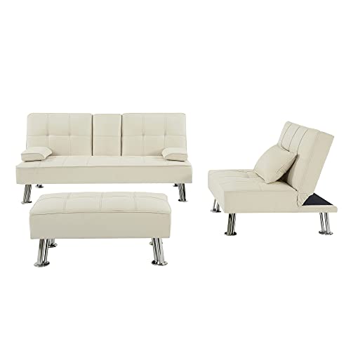 Living Room Furniture Set, Yoglad Sectional Sofa with Lounge Chaise, Couch Set with Ottoman and Storage, 4 Seater Modular Corner Sectional Couch, Reversible and Adjustable (Beige)