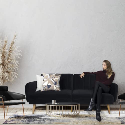 Milliard Futon Sofa Bed, Sleeper Sofa Couch, Black Velvet