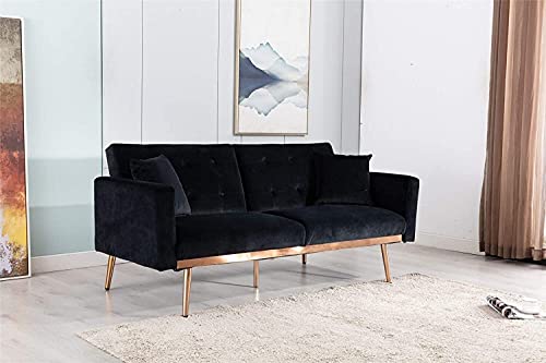 STP-Y Velvet Sofa, Accent Sofa .loveseat Sofa with Rose Gold Metal feet and Black Velvet (Color : Black, Size : 68.133.131.1 inch)