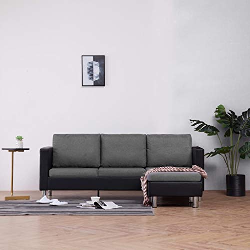 vidaXL 3-Seat Convertible Sectional Sofa Couch Leather L-Shape Couch with Modern Faux Leather Sectional for Small Space Apartment，Living Room, Bedroom, Office,Black
