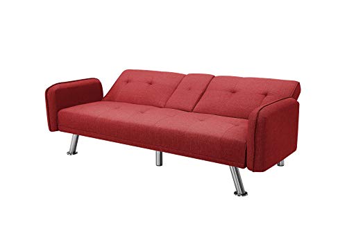 Futon Sofa Bed with Cup Holders,3 Angles Adjustable Convertible Sleeper Sofa,Modern Couch Sofa for Compact Living Space, Apartment, Dorm(Red)