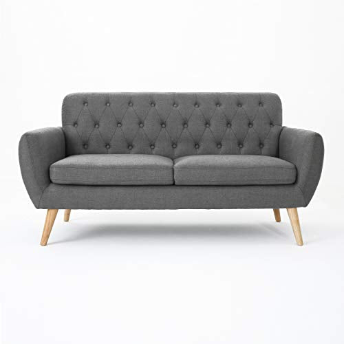 Christopher Knight Home Bernice Mid-Century Modern Tufted Fabric Sofa, Dark Grey / Natural