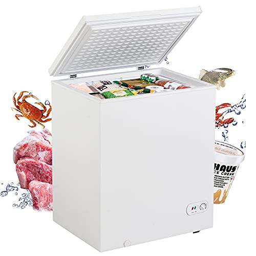 5 cu.ft Compact Chest Upright Freezer w/Removable Storage Basket,Top Open Door Reach In Deep Freezing Machine w/7 Temperature Adjustable for Home/Kitchen/Dorm/Bar/Office,Energy Saving & Quiet,White