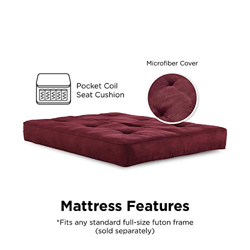 DHP 8 Inch Independently Encased Coil Futon Mattress, Red Microfiber