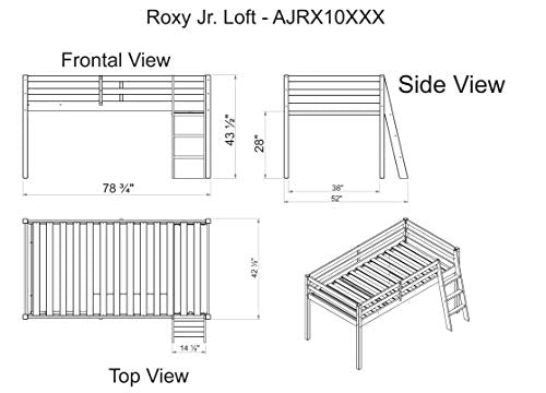 Alaterre Roxy Pine Twin Junior Loft Bed, White with Pink & White Tent