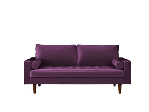 US Pride Furniture Set Mid-Century Square Arm Modern Style Fabric Velvet Soft Eggplant Purple Living Room 2 Seater Sofa with Removable Back Cushions & Solid Wood Support,S5452-5459