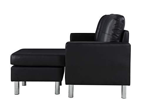 Modern Bonded Leather Sectional Sofa - Small Space Configurable Couch - Black