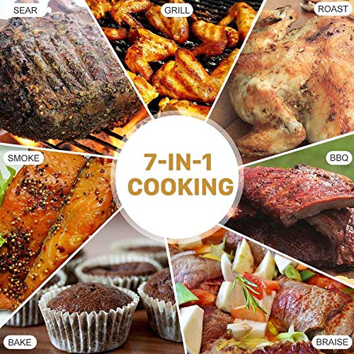 Yardom 7 in 1 Wood Fired Pellet Grill and Smoker,795 sq. in.,Hopper Quick-Clear with Digital Controls,Temp Probe,Cover