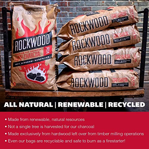 Rockwood Charcoal 20 Pound All Natural Hardwood Outdoor Barbecue Grill Smoker Lump Charcoal Bag (6 Pack)