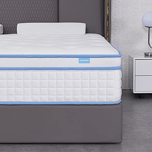 King Mattress,IYEE NATURE 12 Inch King Size Hybrid Mattress Individual Pocket Springs with Foam,King Bed in a Box with Breathable and Pressure Relief,Medium Firm,Bule