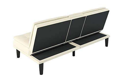 Memory Foam Pillowtop Futon with Cupholders, Vanilla Faux Leather, Vanilla Faux Leather