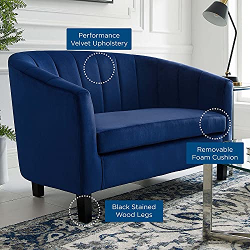 Modway Prospect Channel Tufted Upholstered Velvet Loveseat, Navy