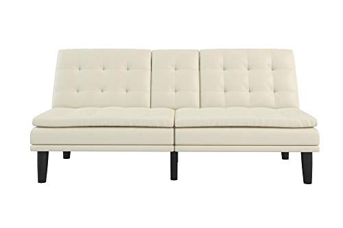 Memory Foam Pillowtop Futon with Cupholders, Vanilla Faux Leather, Vanilla Faux Leather