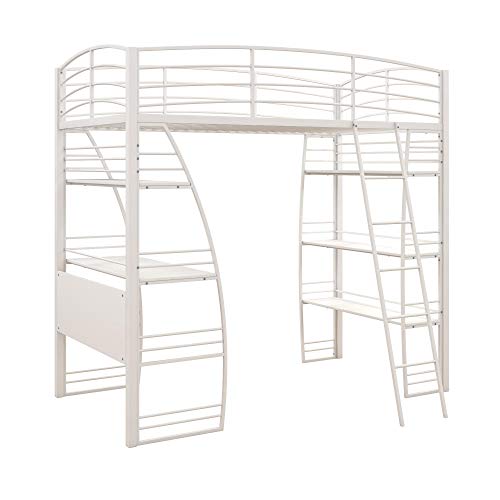 DHP Studio Loft Bunk Bed Over Desk and Bookcase with Metal Frame - Twin (White)