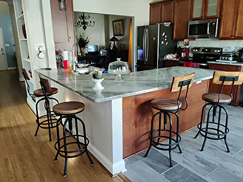 Industrial Bar Stool-Adjustable Swivel Round Wood Metal Kitchen Stool-26-32 Inch-Rustic Farmhouse-Counter Height Extra Tall Bar Height Stool-Arc-Shaped Backrest,Welded,Set of 2