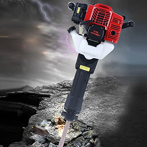DNYSYSJ 52CC Heavy Duty Concrete Breaker Multifunctional Gasoline Lifting Hammer 2-Stroke Gas Demolition Jack with Funnel Mixing Pot Handle and Fuel Tank Perspective Hole 1500BPM 6500r/Min