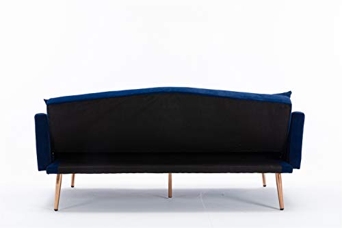 Velvet Sofa Accent Loveseat Sofa with Stainless Steel Feet (Black)