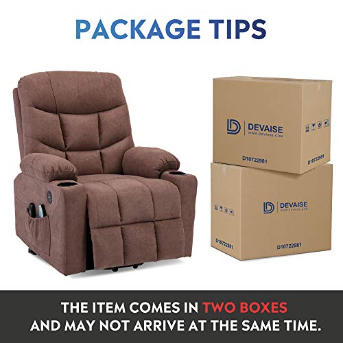 DEVAISE Power Lift Massage Recliner Chair with OKIN Motor Heat and Vibration for Elderly, Elastron Fabric Living Room Sofa Chair with Remote Control, USB Charge Port and Cup Holders, Brown