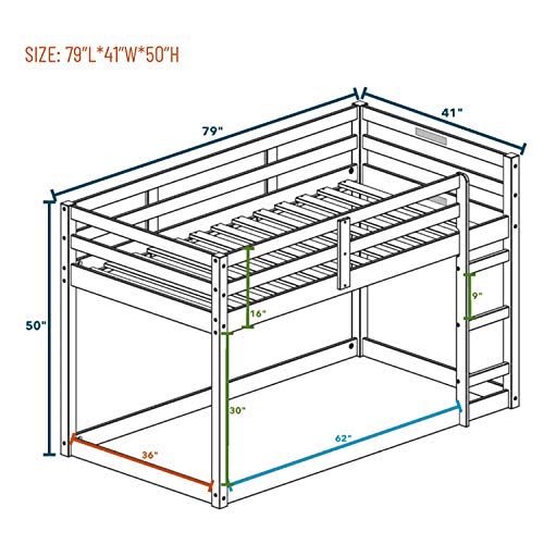 Twin Over Twin Bunk Bed Frame for Kids, Pine Wood Twin Bunk Bed for Boys and Girls, Low Bunk Bed, 13 Slats, Espresso