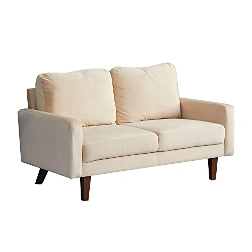 INSTORY Modern Velvet Loveseat Tufted Sofa Upholstered Couch with Armrest & Wooden Legs for Living Room,Bedroom,Study,Playroom,Apartment,Dorm - Beige