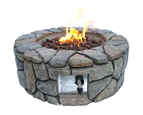 Peaktop HF09501AA Round 40,000 BTU Propane Gas Fire Pit Stone Look for Outdoor Patio Garden Backyard Decking with PVC Cover, Lava Rock, 28