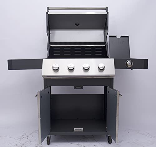 Grilled Delicacy Gas Grill 4-Burner Stainless Steel Liquid Propane Grill, Movable BBQ Grills with Side Burner