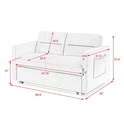 kupet Convertible Sleeper Sofa Loveseats Pull-Out Beds Adjustable Back and Two Arm Pocket, Beige