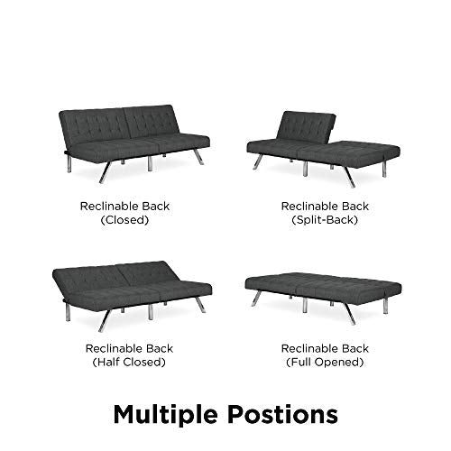 DHP Emily Futon With Chrome Legs, Grey Linen