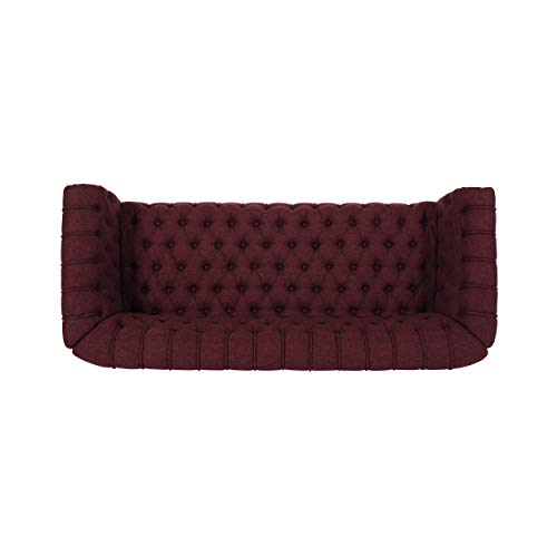 Edgar Traditional Chesterfield Sofa with Tufted Cushions, Wine and Black
