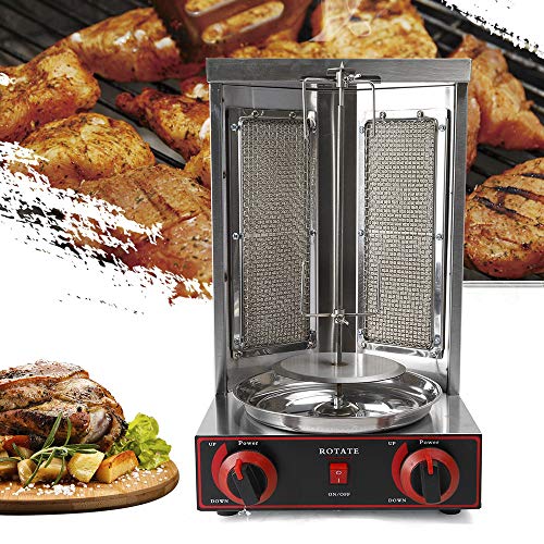 Vertical Gas Broiler, 110V 3000W Vertical Gas Shawarma Machine Fried Chicken Grill Spinning Doner Kebab Grill Machine Broiler w/2 Burner and Pipe