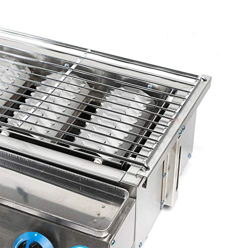 CNCEST 4 Burners Gas Barbecue Steel Grill,Commercial Smokeless Stainless Steel Outdoor Cooker Grill BBQ Picnic or Camping Outdoor Electronic Ignition (6 heads)