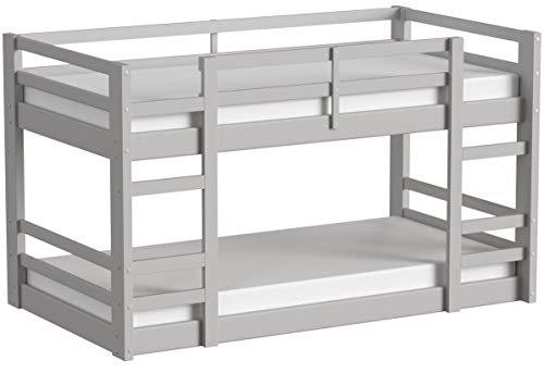 Walker Edison Alexander Classic Solid Wood Stackable Jr Twin over Twin Bunk Bed, Twin over Twin, Grey
