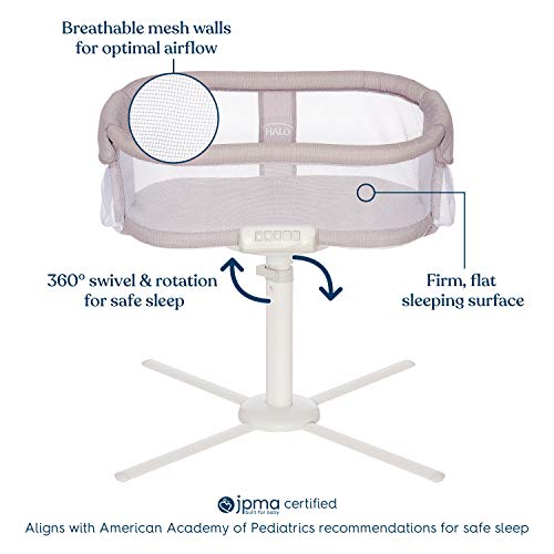 HALO BassiNest Swivel Sleeper, Bedside Bassinet, Soothing Center with Nightlight, Vibration and Sound, Premiere Series, Herringbone