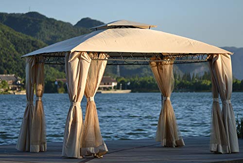 æ— Outdoor BBQ Gazebo Canopy, Double Tiered Canopy Shelter for Patio and Outdoor Backyard BBQs, Double Tier Soft Top Canopy Replacement Canopy Grill Gazebo Roof Top Gazebo with Mosquito Netting