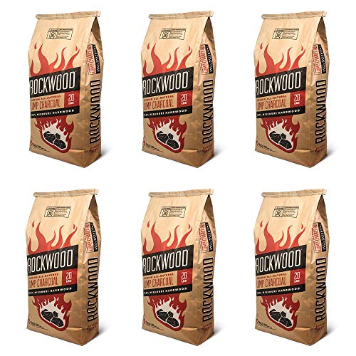 Rockwood Charcoal 20 Pound All Natural Hardwood Outdoor Barbecue Grill Smoker Lump Charcoal Bag (6 Pack)