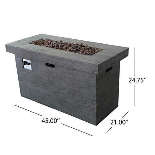 Christopher Knight Home Custer Outdoor Rectangular Fire Pit - 40,000 BTU, Grey