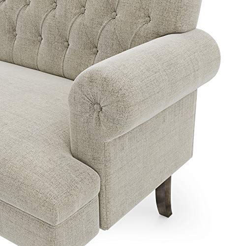 Merax 58” Beige Linen Button Tufted Scrolled Arm Loveseat Sofa Couches, Chesterfield Settee Bench with High Wooden Legs (Pillows not Included)