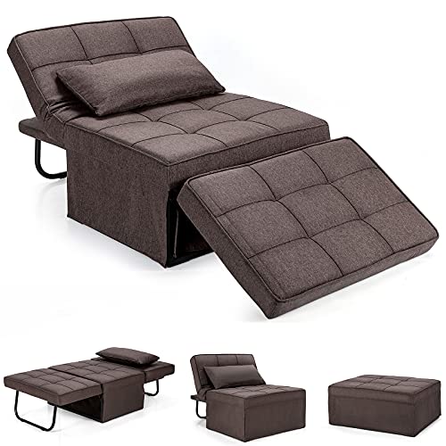 Giantex Sofa Bed Convertible Sleeper Adjustable Recliner Chair 4 in 1 Multi-Function 6-Position Backrest Ottoman Guest Bed Sofa Couch with Waist Pillow No Assembly (Brown)