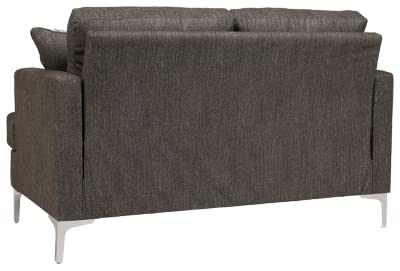 Signature Design by Ashley Arcola Modern Loveseat with Chrome Legs & Accent Pillows, Dark Gray