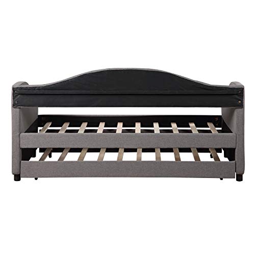 Twin Size Upholstered Daybed with Trundle, Upholstered Daybed with Padded Back, Gray