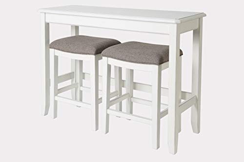 NewRidge Home Goods NewRidge Home Sofa Table with Two Stools Counter Set, Distressed White