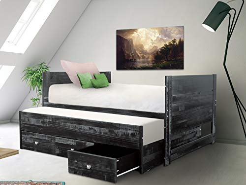 Bedz King All in One Bed with Twin Trundle and 3 Built in Drawers, Weathered Black