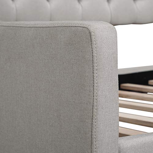 Daybed with A Trundle, Upholstered Tufted Trundle Bed Sofa Bed, Twin Size Upholstered Daybed with Backrest, No Spring Box Needed, Light Grey